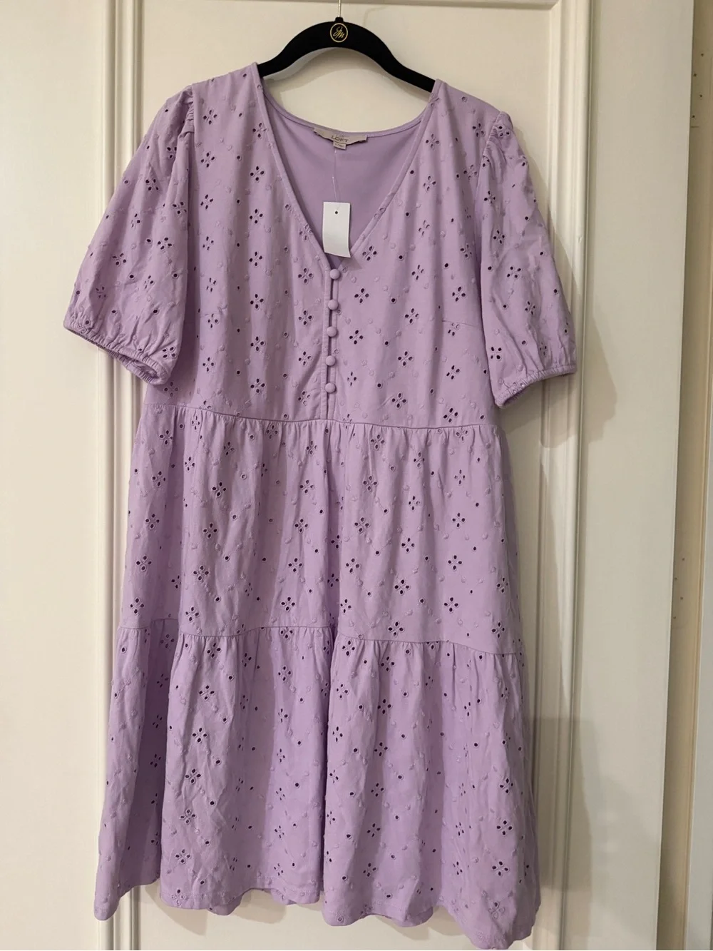 LOFT Lavender Eyelet Tiered Dress women’s Size Large - Picture 1 of 5